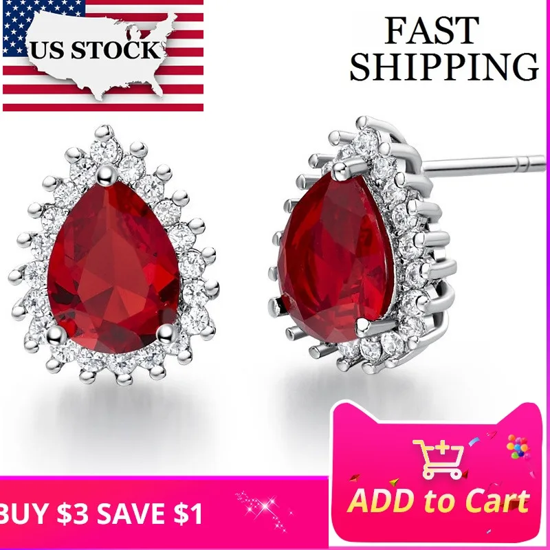 

US STOCK 8 Colors Korean Fashion Bilateral Silver Jewelry Heart Love Earrings for Women Red Crystal Stone Brincos Cristal R815