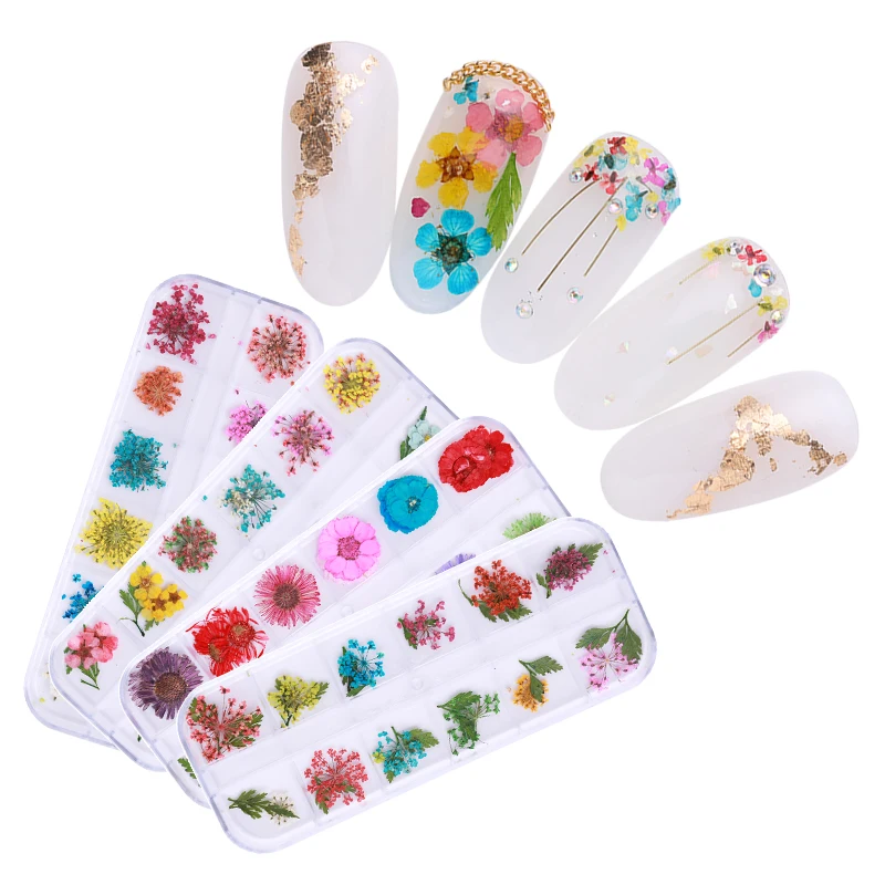 

1 Case 3D Nail Art Decoration Dry Flowers Natural Flower Lovely Five Petal Nail Stickers For Nail Design Accessories