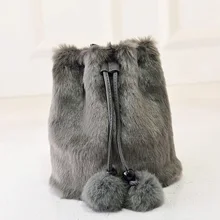 2016 Hiver En Fausse Fourrure Femmes Sacs Messenger Petit En Cuir Sacs À Main De Luxe Designer Femmes Sac Lapin Dames Seau Sac Bandoulière