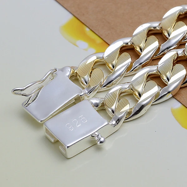 Высококачественный Женский Мужской благородный браслет из стерлингового серебра 925 пробы, ювелирное изделие, мужской браслет с боковой пряжкой 10 м, цвет H091