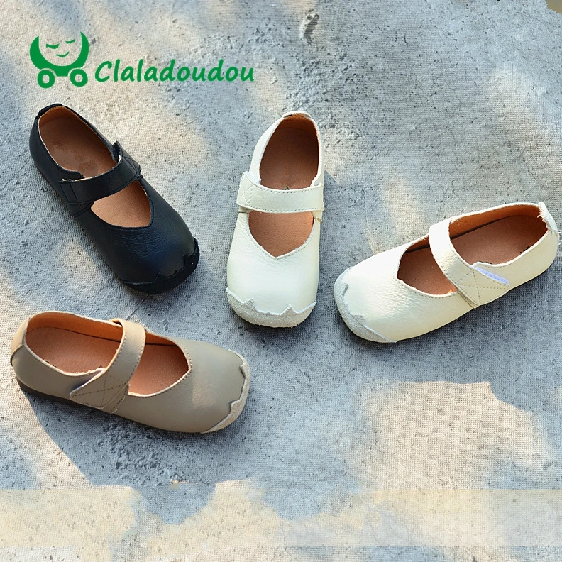

Claladoudou 13.5-21cm Brand Full Grain Leather Princess Little Girls Shoes Black School Girls Leather Shoes Anti-kick Dress Shoe