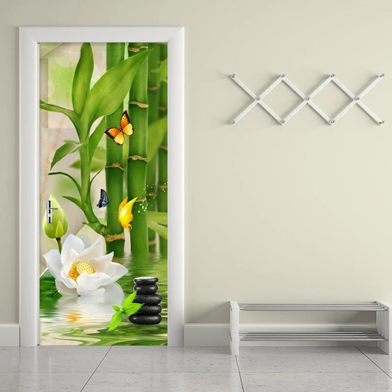 Tanie Naklejka 3D w stylu chińskim zielona bambusowa fototapeta salon Study kuchnia drzwi naklejka PVC samoprzylepna wodoodporny wystrój