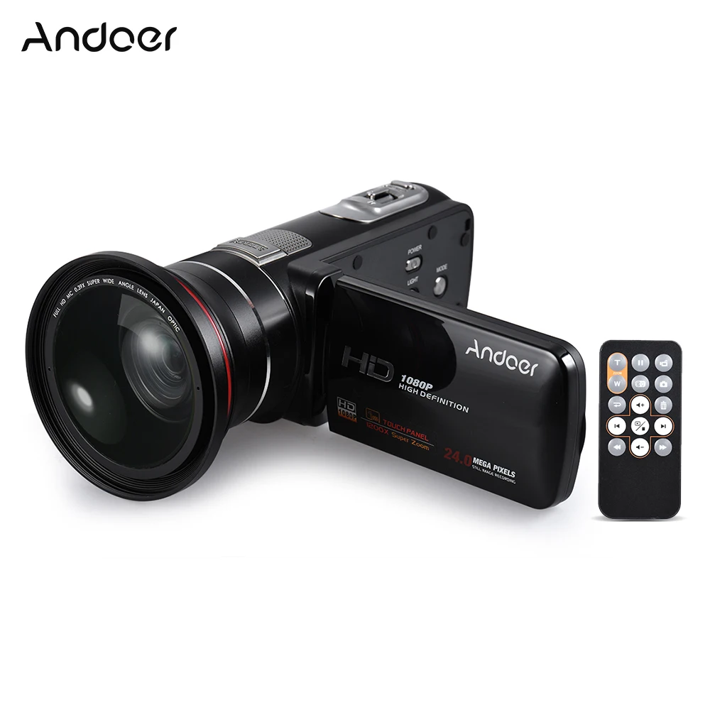 

Andoer 1080 24MP Touch screen Digital Video Camera Camcorder with Wide Angle Lens Remote Control LED Light Face Detect