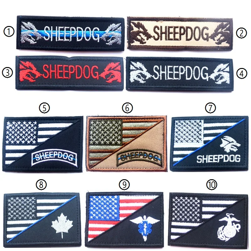 

United States Canada Flag Medical Sheepdog Patch Morale Tactical Patches Hook&Loop Embroidery Badge Military Army Armband Badge