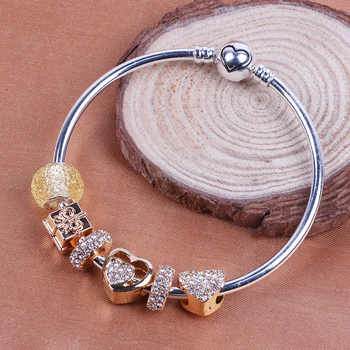 

Silver Color Love Charm Bracelets For Women White Crystal DIY Beads Bracelets & Bangles Pulsera Gift Fashion Jewelry