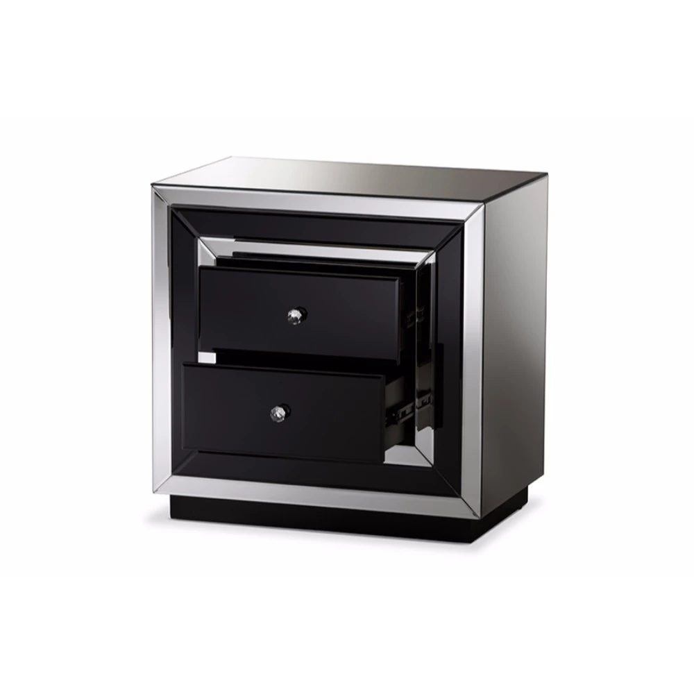 Baxton Studio Cecilia Hollywood Regency Glamour Style Mirrored 2-Drawer Nightstand (1)