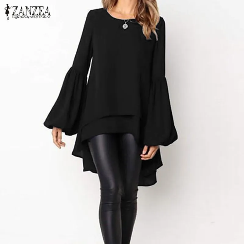 Lantern Sleeve Layered Shirts Women Asymmetrical Blouse ZANZEA Fashion Tops Female Casual Blusas Femininas Plus Size Shirts