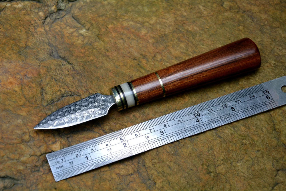 Buy Y START tea knife Damascus blade rose wood handle
