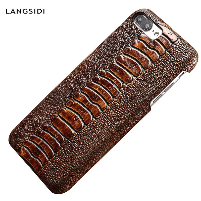 

LANGSIDI Natural leather ostrich foot mobile phone case for iPhone x XS XR 8plus 8 7 7plus 6 6s 6splus Luxury mobile phone csea