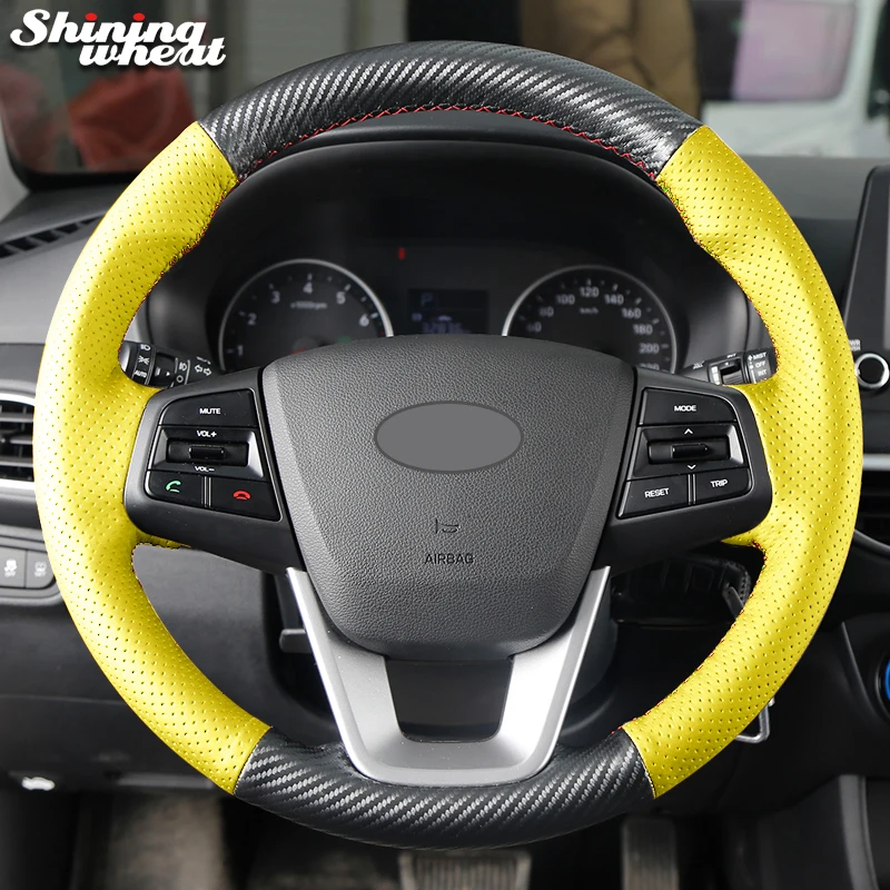 

Shining wheat PU Carbon Fiber Leather Steering Wheel Cover for Hyundai ix25 2014 2015 2016