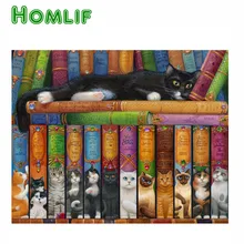 HOMLIF Новая полная квадратная/круглая дрель 5D DIY на заказ Алмазная картина "Кот и книга" 3D вышивка крестиком 5D домашний декор подарки