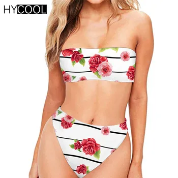 

HYCOOL Bikini2019 Womens Bathing Suits Flowers Beach Swimsuit Leaves High Waist Swimsuit Sexy Bikini Set Wear Beach Plavky Women