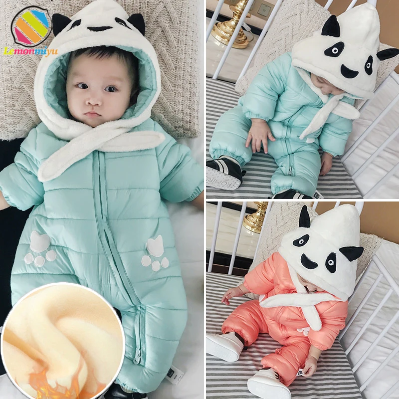 

Lemonmiyu Baby Winter Quilted Rompers Cartoon Zipper Full Thicken Infants Outwear Hooded Fluffy Kids Cotton Fashion Jumpsuits