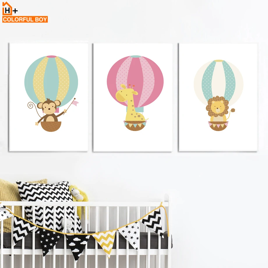 

Wall Art Canvas Painting Cartoon Hot Air Balloon Nursery Nordic Wall Pictures Kids Room Posters And Prints Home Wall Decoration