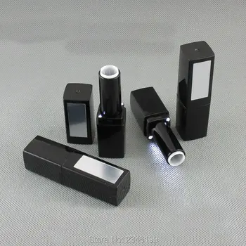 

4G 20pcs/lot 12.1mm Square Empty Lipstick Tube with Mirror, Black DIY Lip Balm Tube with LED, Lip Rouge Packing Tube with Mirror