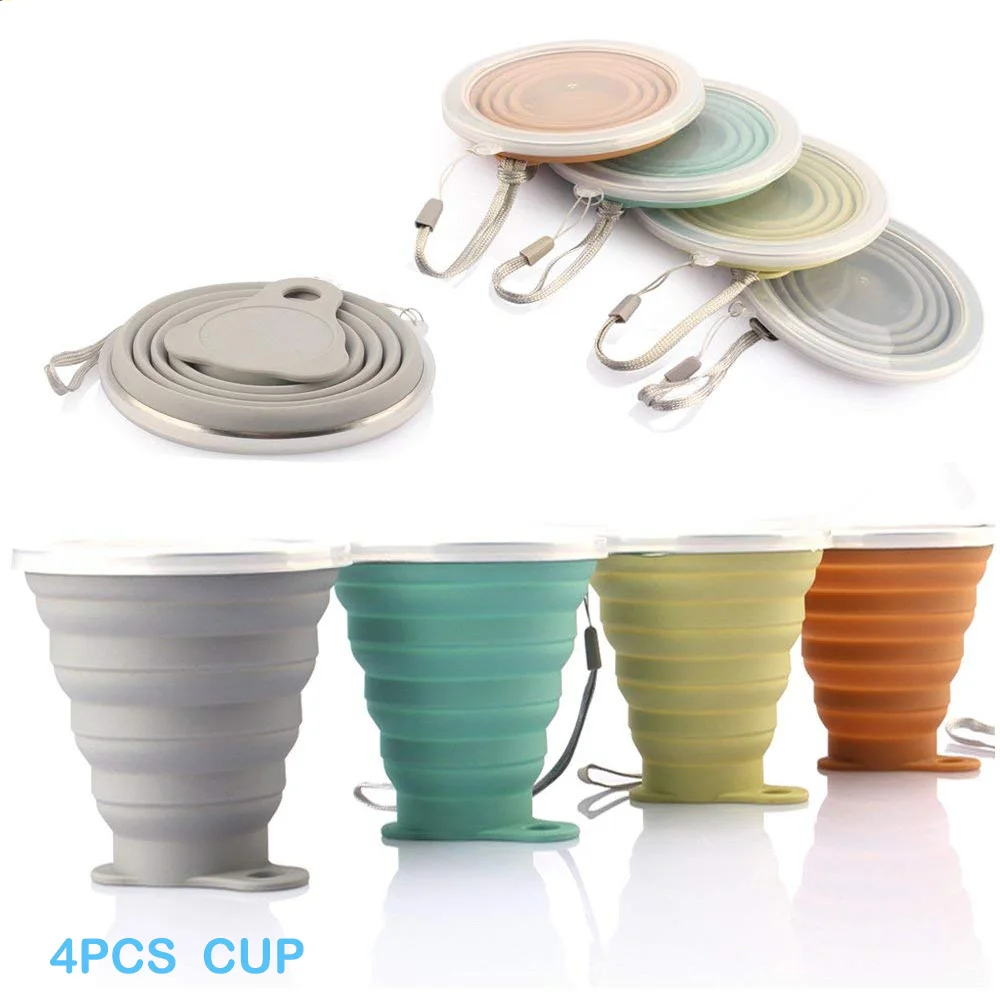 Силиконовые контейнеры для косметики, складная чашка для путешествий, силиконовая складная чашка для кемпинга, чашка для кофе, выдвижная чашка для путешествий - Цвет: 4PCS Travel Cup