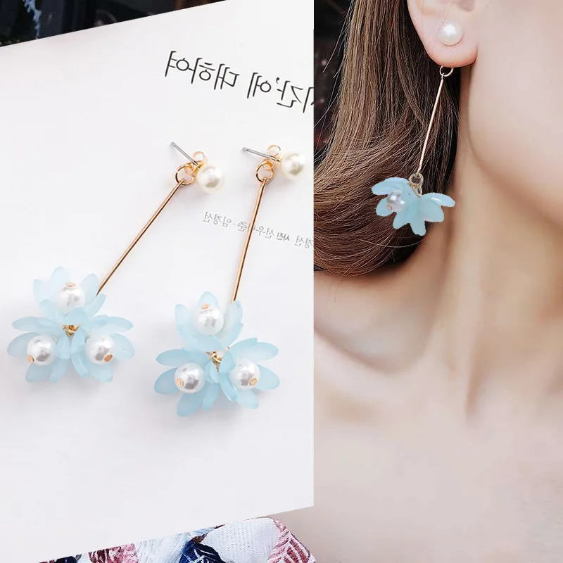 

New Fashion Flower Elegant Earrings For Women Charm Pearl Flower Drop Long Dangle Wedding Earrings Jewelry Best Gift Wholesale
