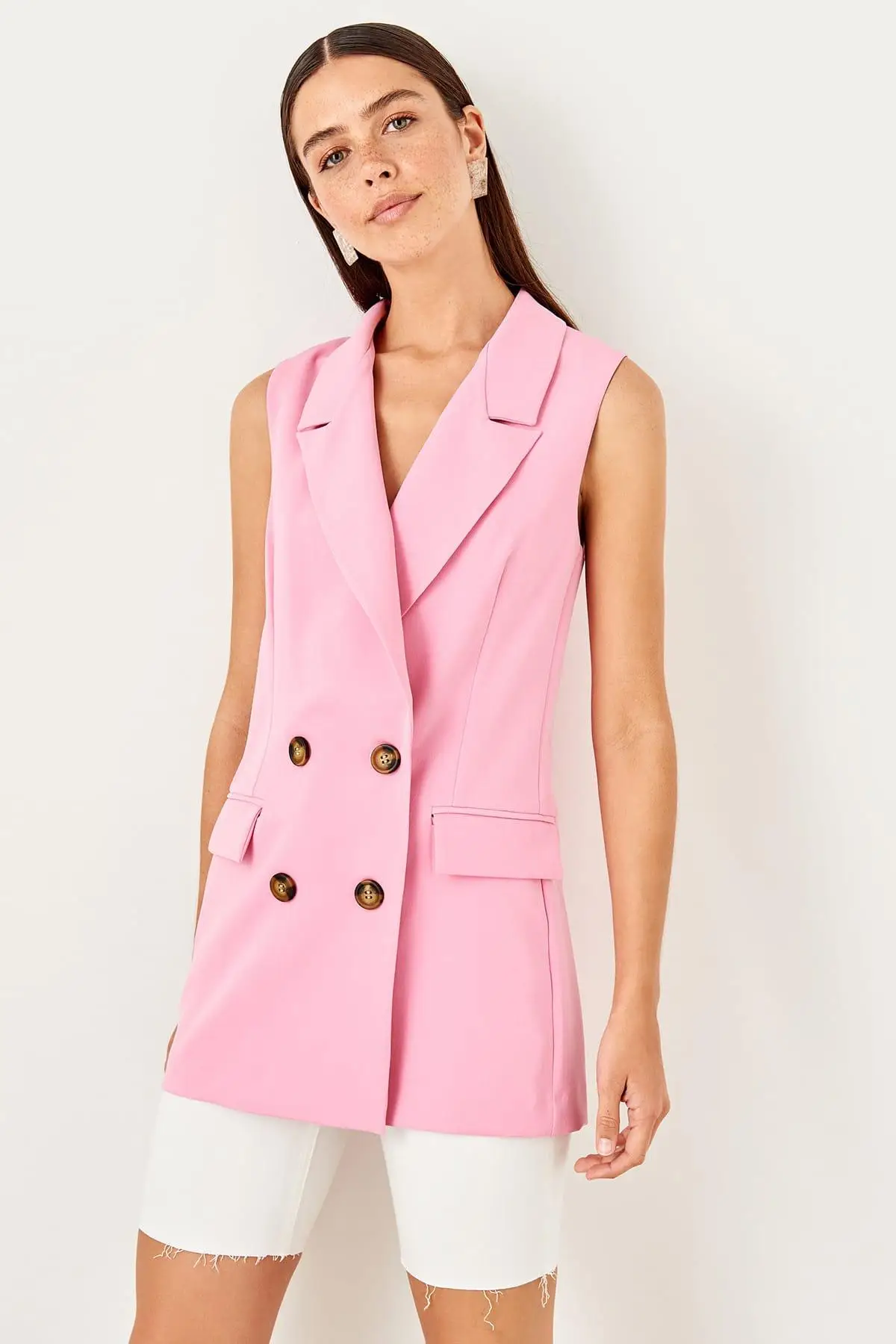 

Trendyol Pink Bone Button Detail Vest TWOSS19WX0107