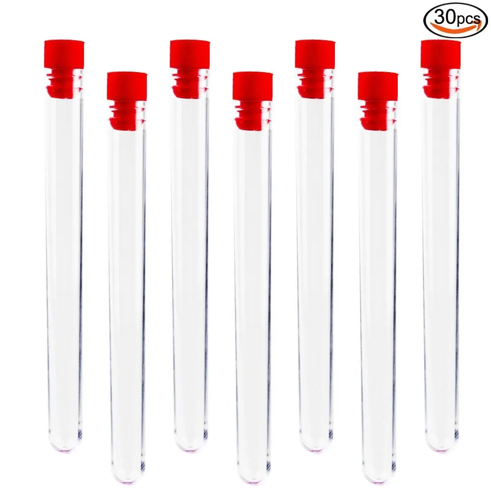 30 Clear Plastic Test Tubes with Caps 9ml, 15X100mmtest tube with cap