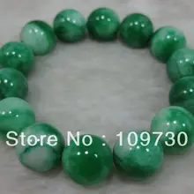 Shiipping 00490 ПРИРОДА красивый зеленый 12 мм бусины Жадеит браслет пряди
