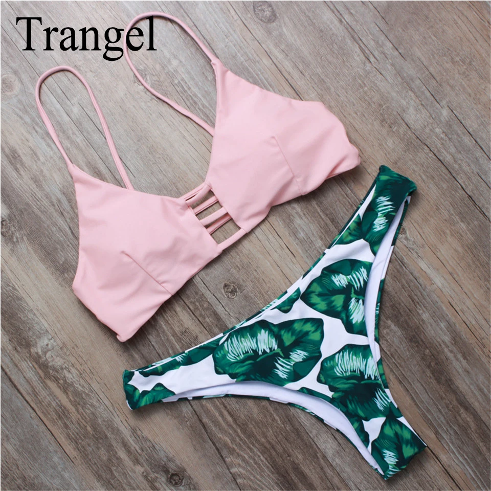 Женщины марка Trangel сексуальное бикини купальники 2017 печатать зеленые нижние листья купальник мягкий пляжная одежда купальники BF028