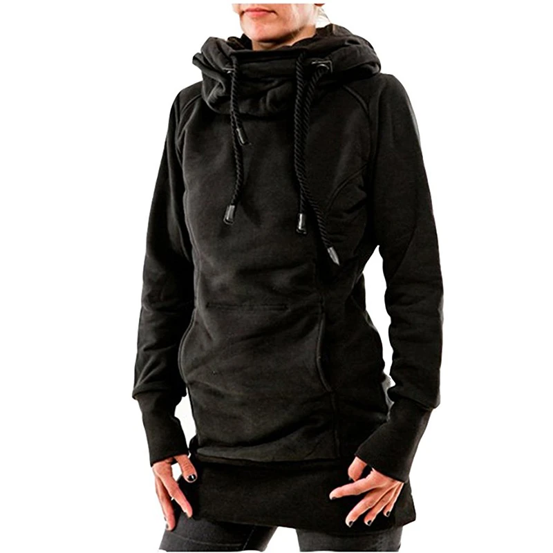 Women's Funnel Neck Kangaroo Pocket Hoodeds String Long Pullover Sweatshirts (4)
