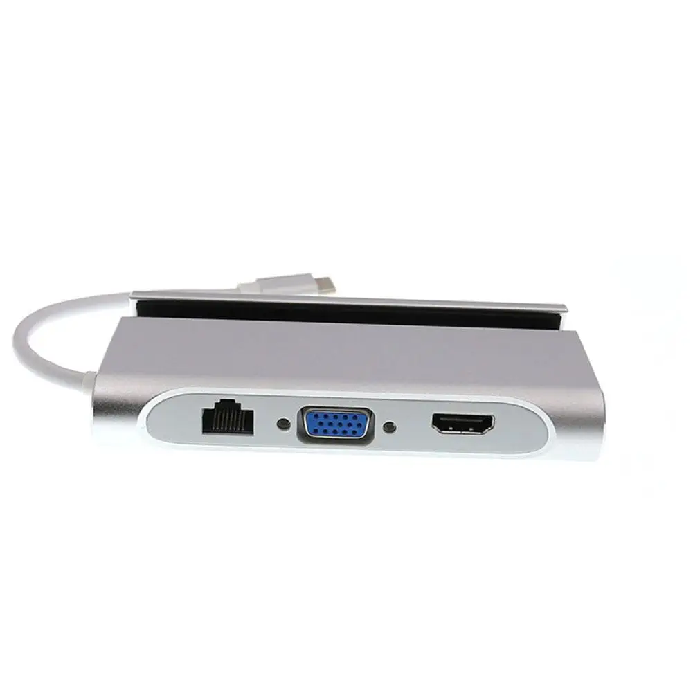 

New Arrival 7 in 1 USB-C HDMI VGA Rj45 Ethernet USB 3.0 Port Type C Adapter Phone Holder Hub