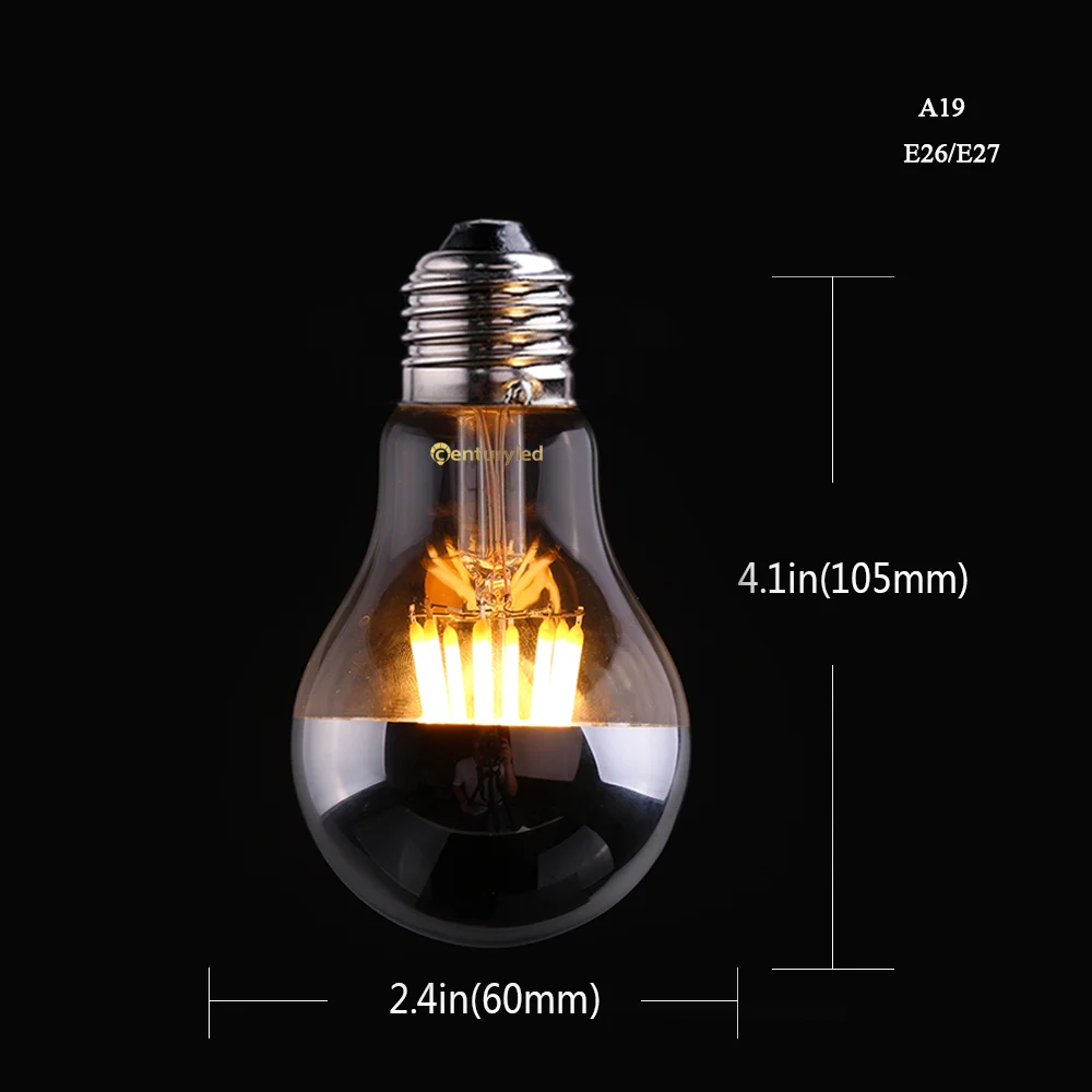 Винтажный светодиодный светильник Эдисона с регулируемой яркостью, серебряная зеркальная Корона, светодиодный светильник A19 G45 G95 4 Вт 6 Вт 8 Вт теплый белый E27 2700 к 110 В 220 В, светильник - Испускаемый цвет: A19 8W E26 110V
