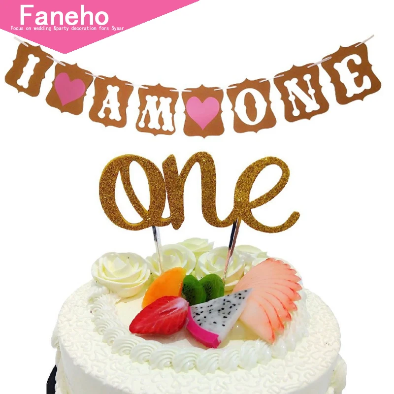 

First Birthday Cupcake Toppers 1st Years Party Decorations Boy Girl I AM ONE Supplies WE ARE ONE Anniversary