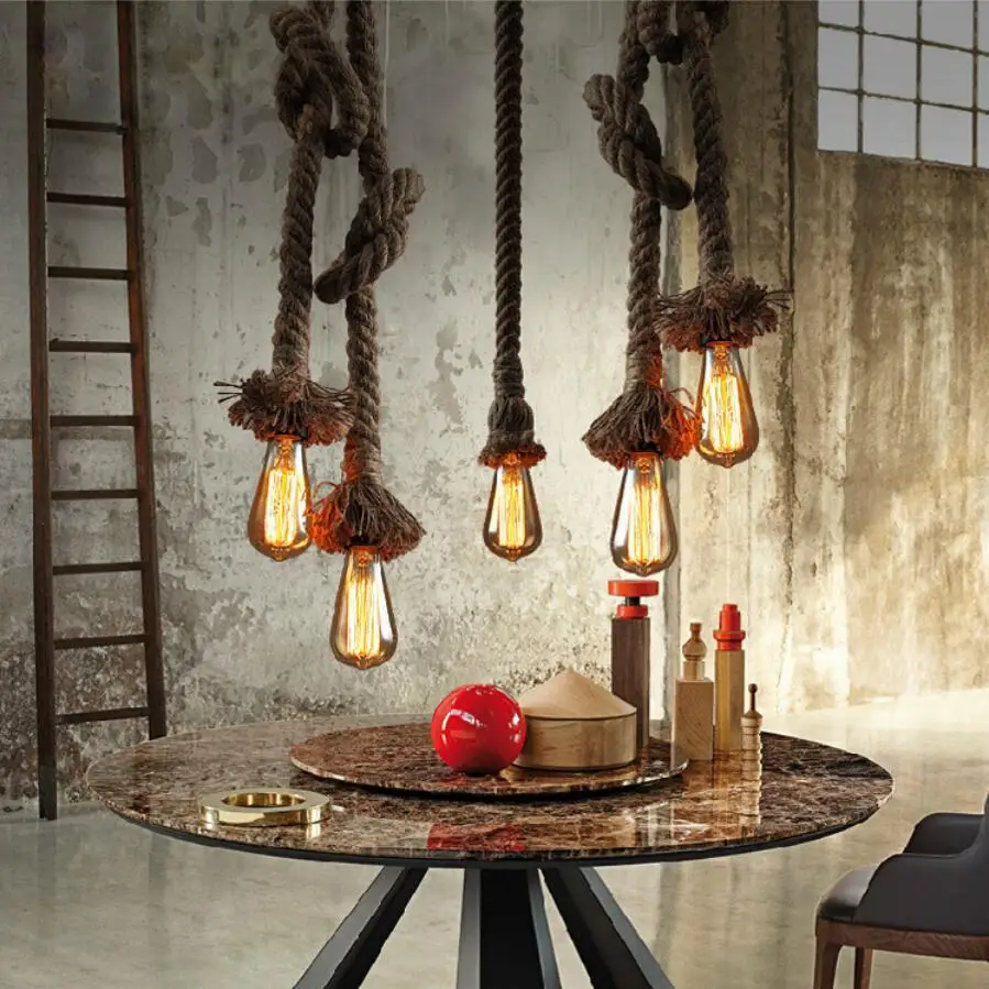 

Modern retro hemp loft Chandeliers led lamps European Personality DIY decoration led chandelier E27 led lustre light Chandelier