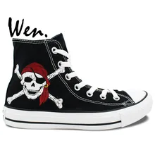 Wen Canvas Athletic Shoes High Top Pirates Of The Caribbean Skull Hand Painted Shoes Design Custom Unisex Play Sports Sneakers