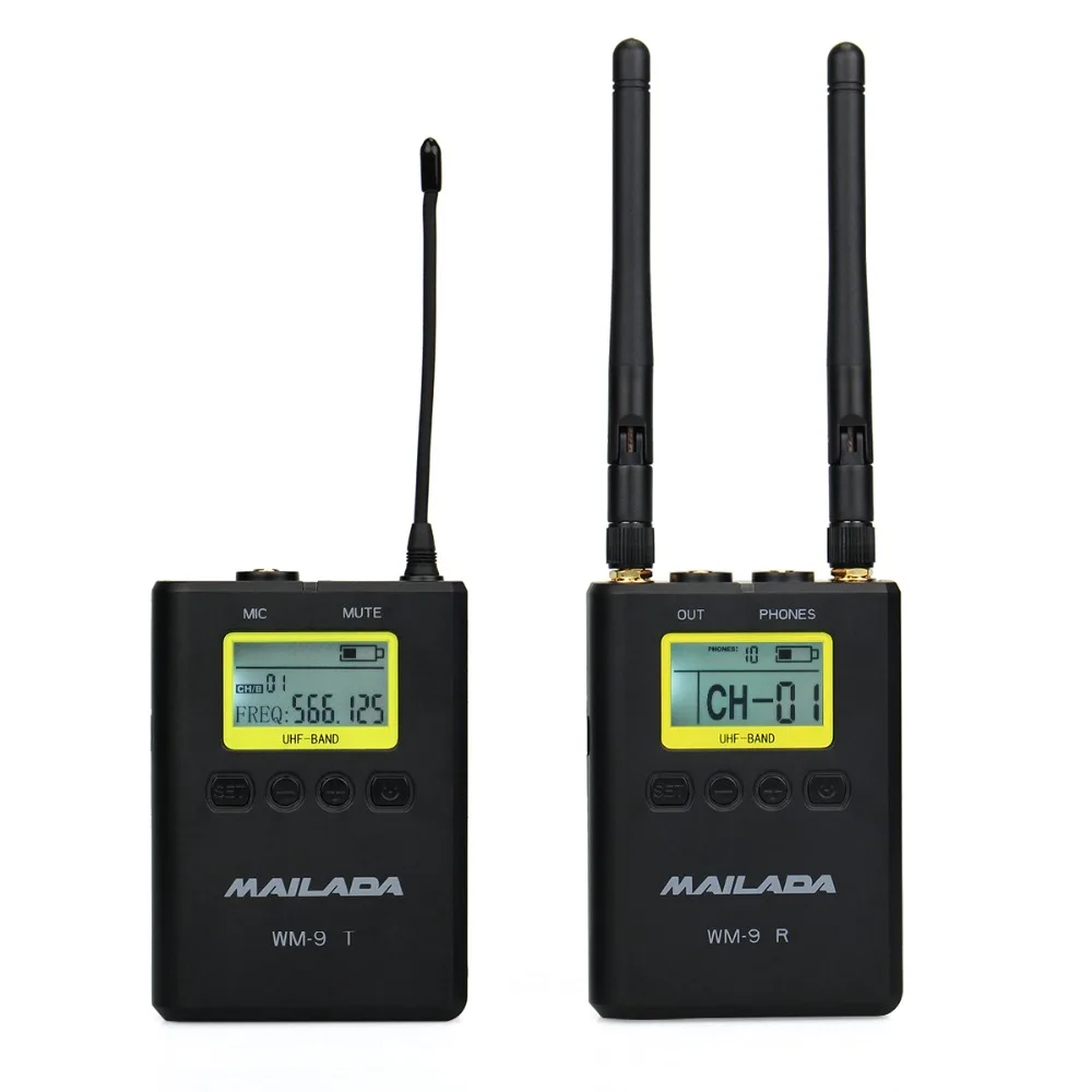 Mailada WM-9 UHF Беспроводная микрофонная система 100 м 50 каналов петличный нагрудный микрофонный приемник передатчик для DSLR Canon sony рекордер