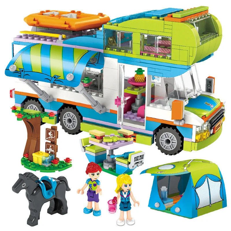 

Girls Series City Outing Camper Bus Car Pink Cake Cafe Building Blocks Toy Compatible Legoed Friends City Bricks Child Gift Toys