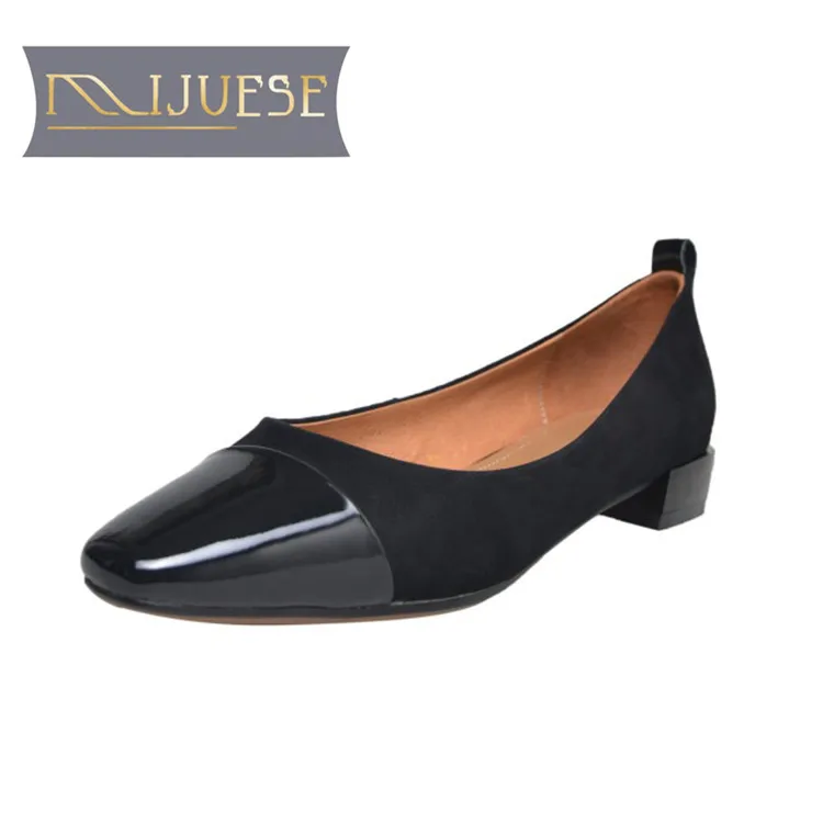 

MLJUESE 2019 women flats cow leather black color square toe flats shoes spring autumn comfortable casual shoes party dress