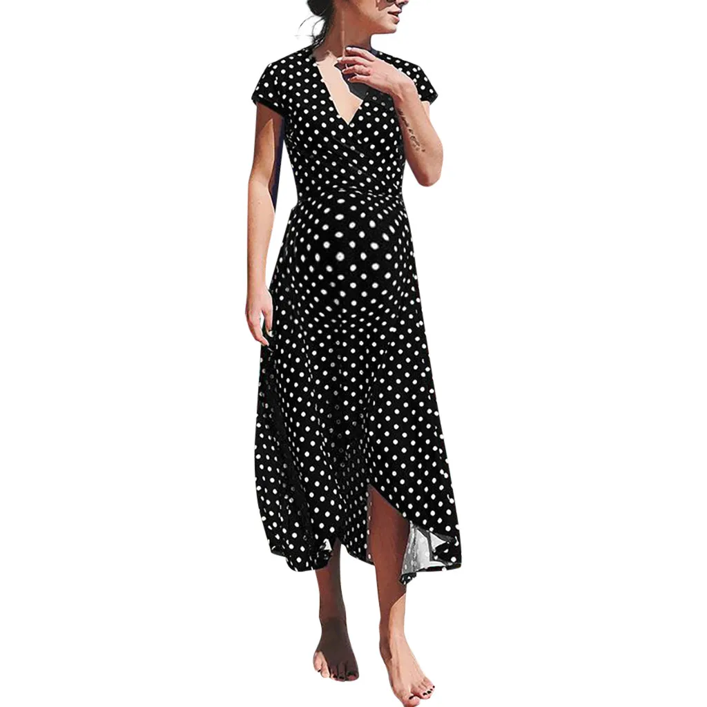 

Womens Maternity Dresses Fashion Sexy Pregnancy Dress Dot V Neck Short Sleeve Long Maternity Clothes Nursing Dress Hamile Elbise