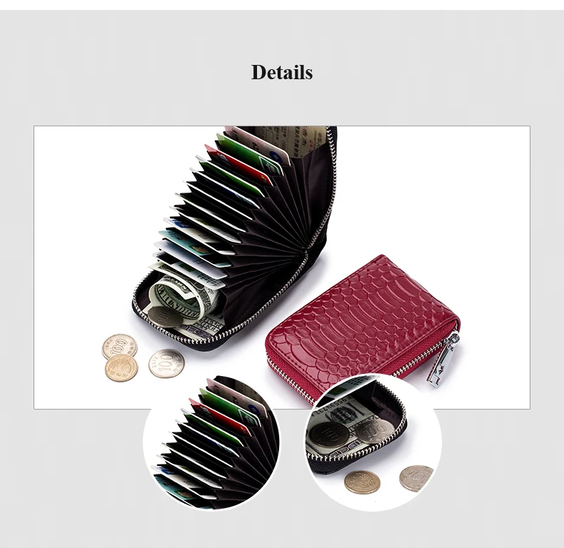 Lomelobo Unisex Serpentine Card Holder Split Leather Women Men Credit ID Business Cards Wallet Fashion Bank Cards bag Coin Purse HCL7148 Details (06)
