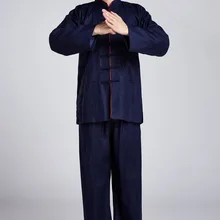 Высококачественная темно-синяя китайская мужская униформа для кунг-фу у-шу, Мужской Хлопковый костюм Тай-Чи, новинка, комплект ушу, Размеры от M до XXXL 2516