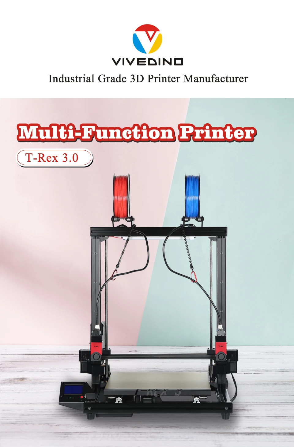 VIVEDINO T-Rex 3.0 Large Format Multi-function IDEX 3D Printer 