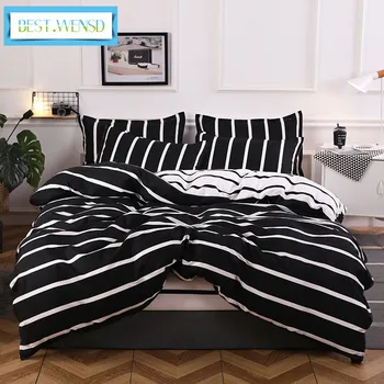 

BEST.WENSD 2019 New style fashion Comfortable Black stripes bedclothe king bed quilt cove Bedding set bedsheet duvet cover set
