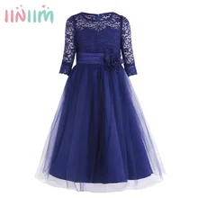 С кружевом для девочек, с короткими рукавами, пышное платье для принцессы Свадебное праздничное платье подружек невесты для девочек, летнее платье