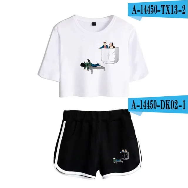 Girls Outfit Stranger Things New 2D print Leisure Women Two Piece Set Shorts+lovely T-shirts Hot Sale Tracksuit - Цвет: 16