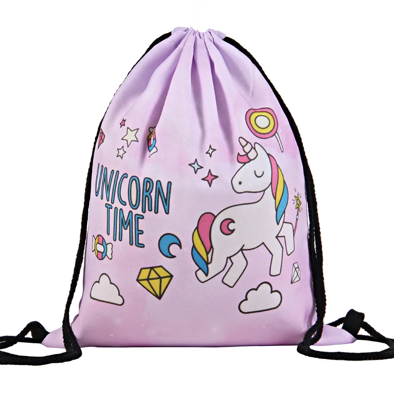 

Unicorn 3D Printing Drawstring Bag Cartoon My World School Swimming Backpack School Storage Backpack