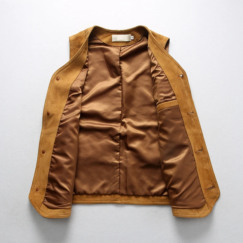 Discount Read Description! Asian size quality sheep leather waistcoat men's stylish suede vintage vest