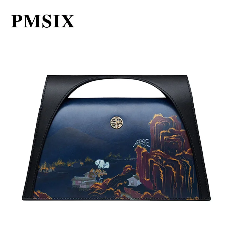 

PMSIX Vintage Women Handbag Floral Printed Split Leather Handbags Casual Feminina Bolsas Hasp Fashion Bags