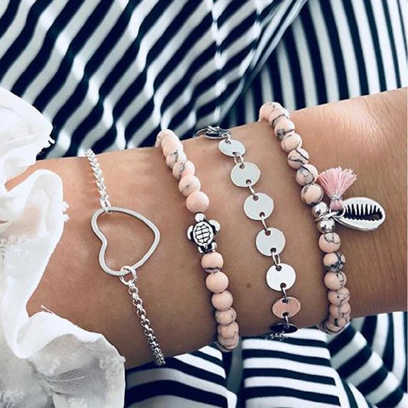 

Bohemian shell sequins beads chain tassel bracelet anklet bracelet multi-layer anklet DIY handmade jewelry gift 4teile/satzVB996