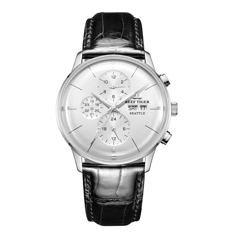 Reef Tiger/RT Топ брендовые Роскошные автоматические часы Reloj Hombre многофункциональные модные часы из розового золота с кожаным ремешком RGA1699 - Цвет: RGA1699-YWB