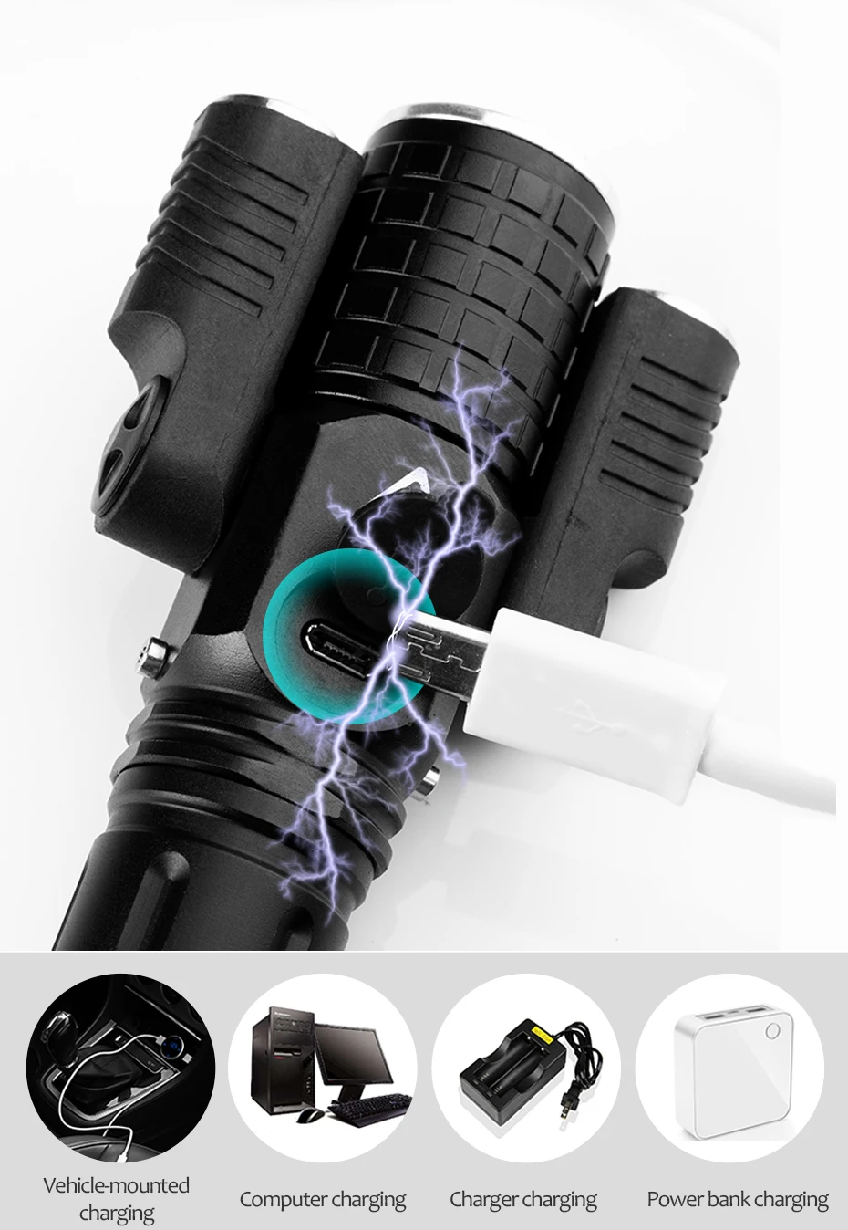 Sale Waterproof Rotabale Bike Light with 3 Headlights Handlebar Cycling Front Light USB Rechargeable Bicycle Flashlight Accessories 29