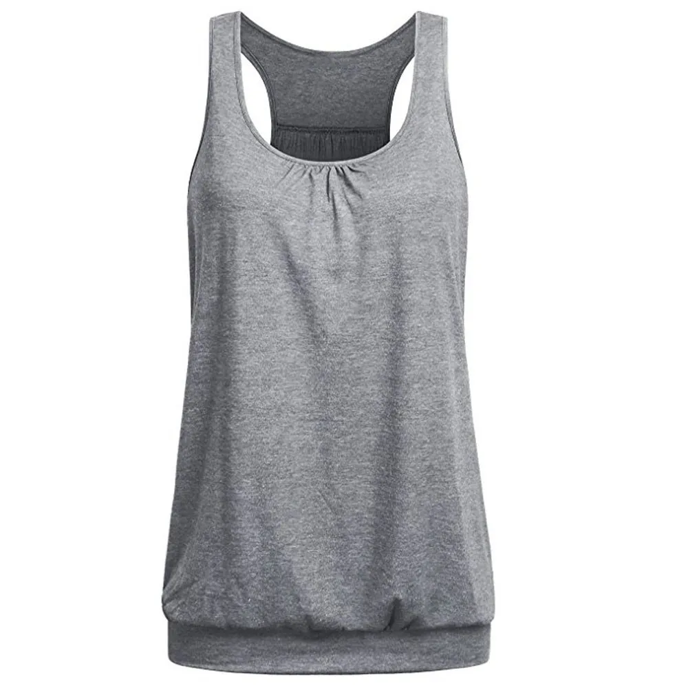 CHAMSGEND женский однотонный без рукавов Свободный беговой жилет для йоги Мягкий Топ для фитнеса впитывающая пот дышащая Спортивная футболка - Цвет: Серый