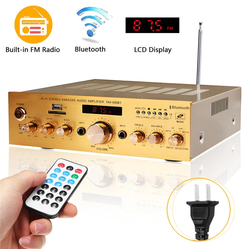 HIFI Power Amplifier 1200W 4ohm Bluetooth Stereo 2 Channel Karaoke FM KTV USB/AUX Power Amplifier 220V With Remote Control HIFI Power Amplifier 1200W 4ohm Bluetooth Stereo 2 Channel Karaoke FM KTV USB/AUX Power Amplifier 220V With Remote Control