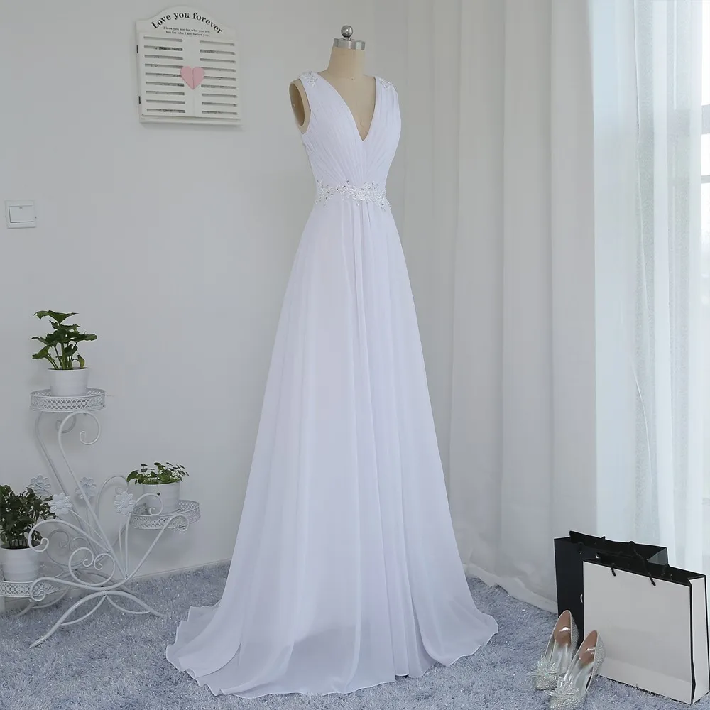 A-line Deep V-neck Appliques Lace Vintage Beach Wedding Dress